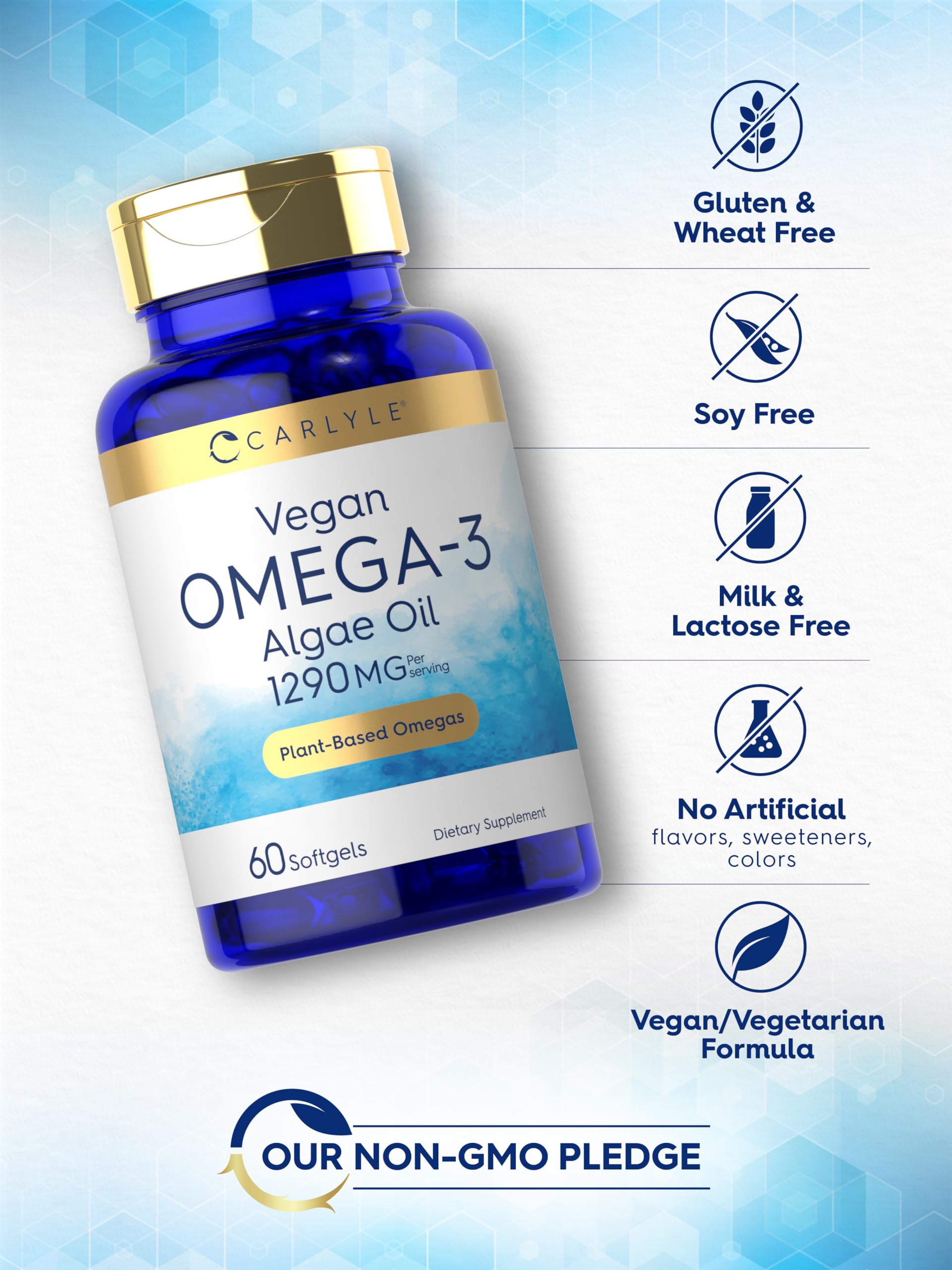 Carlyle Vegan Omega 3 Supplement | 1290 mg | 60 Softgels | Plant Based | Non-GMO & Gluten Free | from Algae Oil